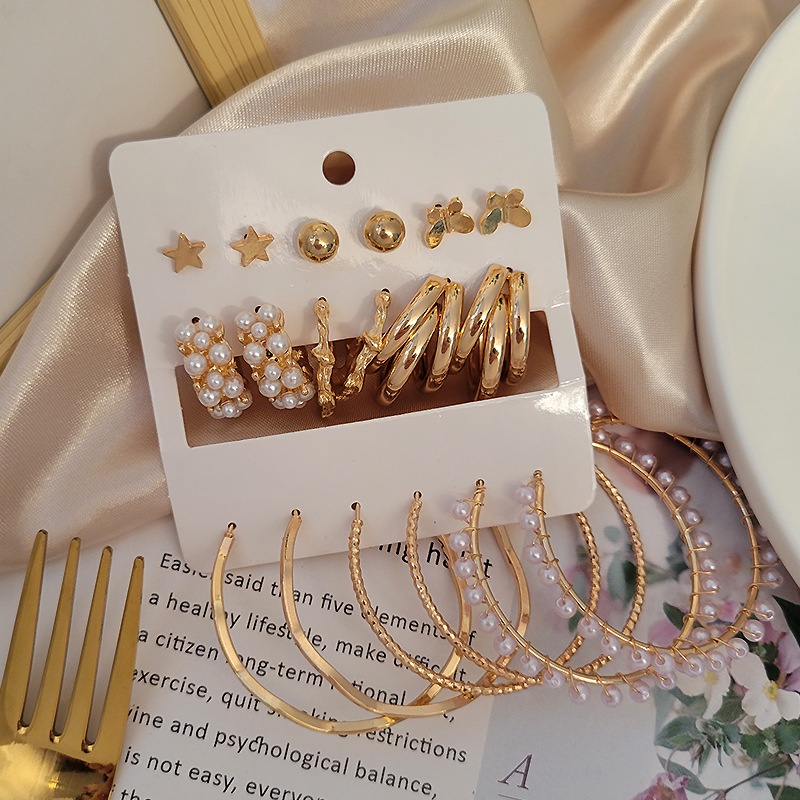 Set Khuyên Tai Tròn Mạ Vàng Đơn Giản Cá Tính