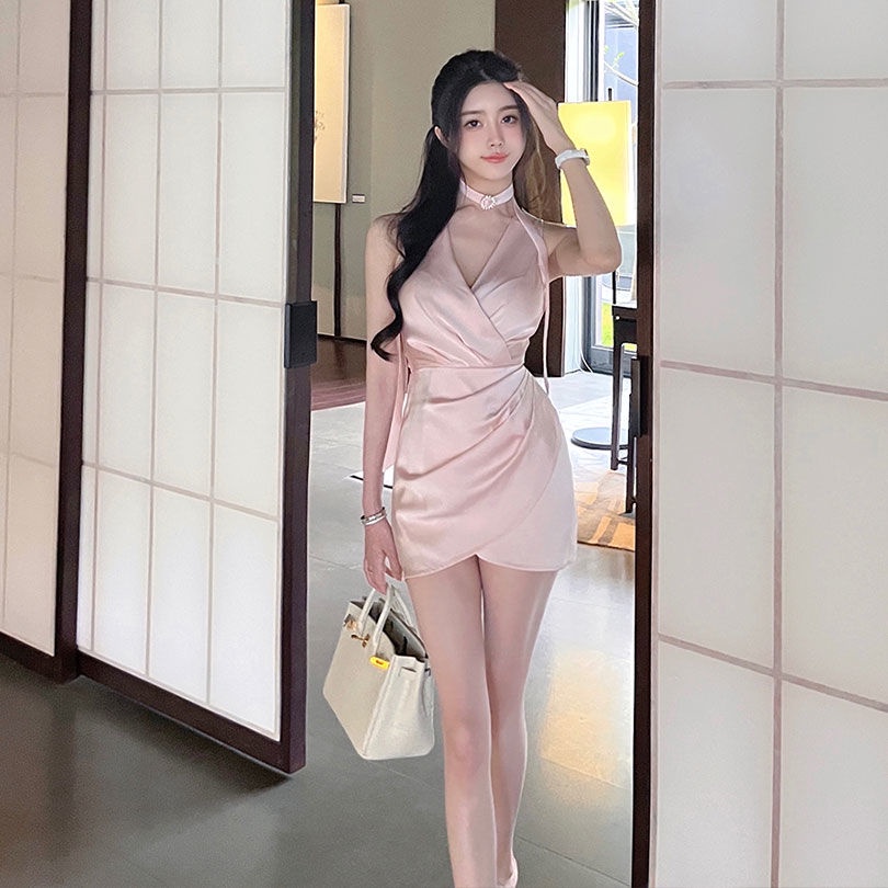 Đầm Satin Cổ Chữ V Thời Trang Mùa Hè 2022 Cao Cấp Sang Trọng Dành Cho Nữ