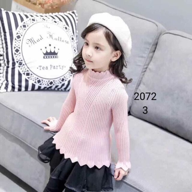 Áo len cổ 3cm bé gái
