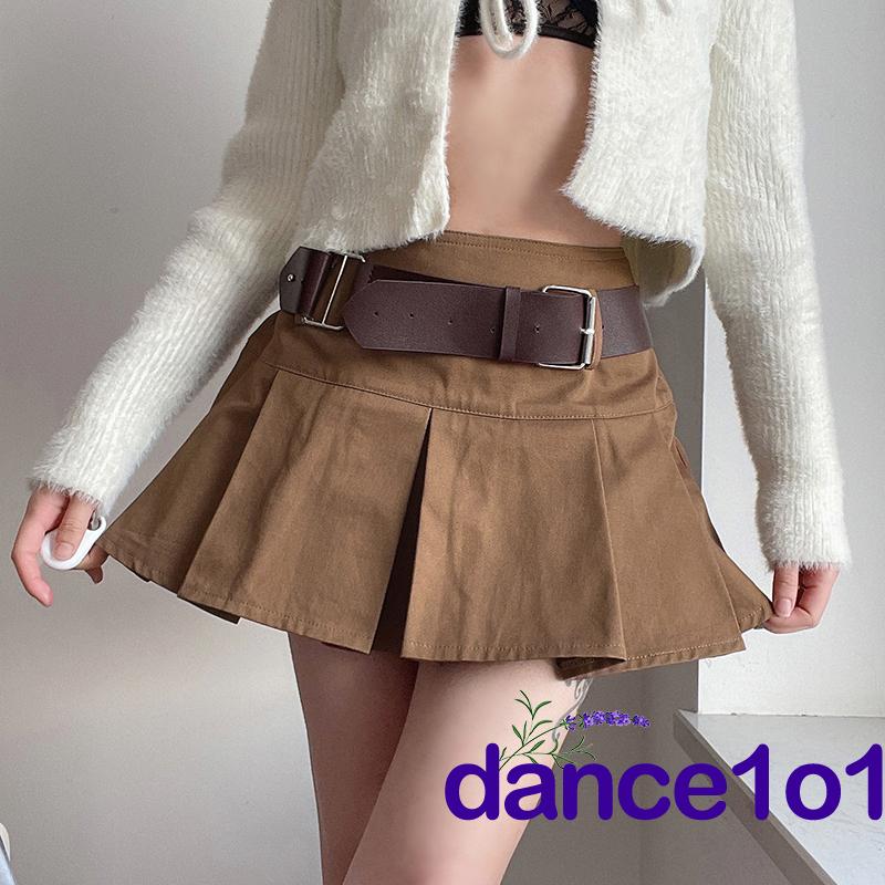 Chân váy chữ A lưng cao màu trơn phối thắt lưng thiết kế phong cách trẻ trung cho nữ