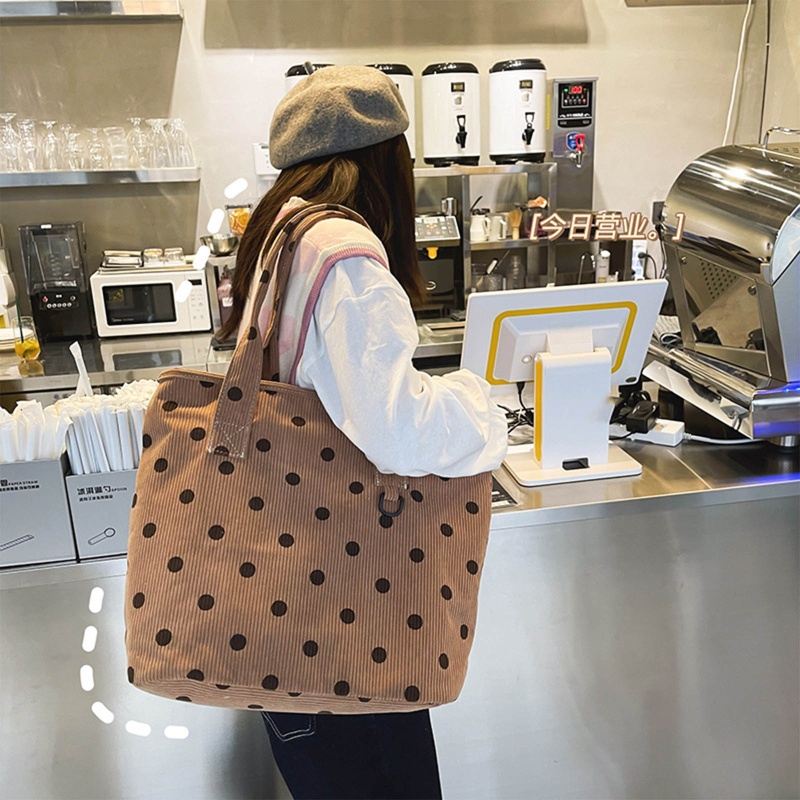 Túi Tote Đeo Vai / Xách Tay Bằng Nhung Kẻ Kích Thước Lớn Siêu Nhẹ Phong Cách Vintage