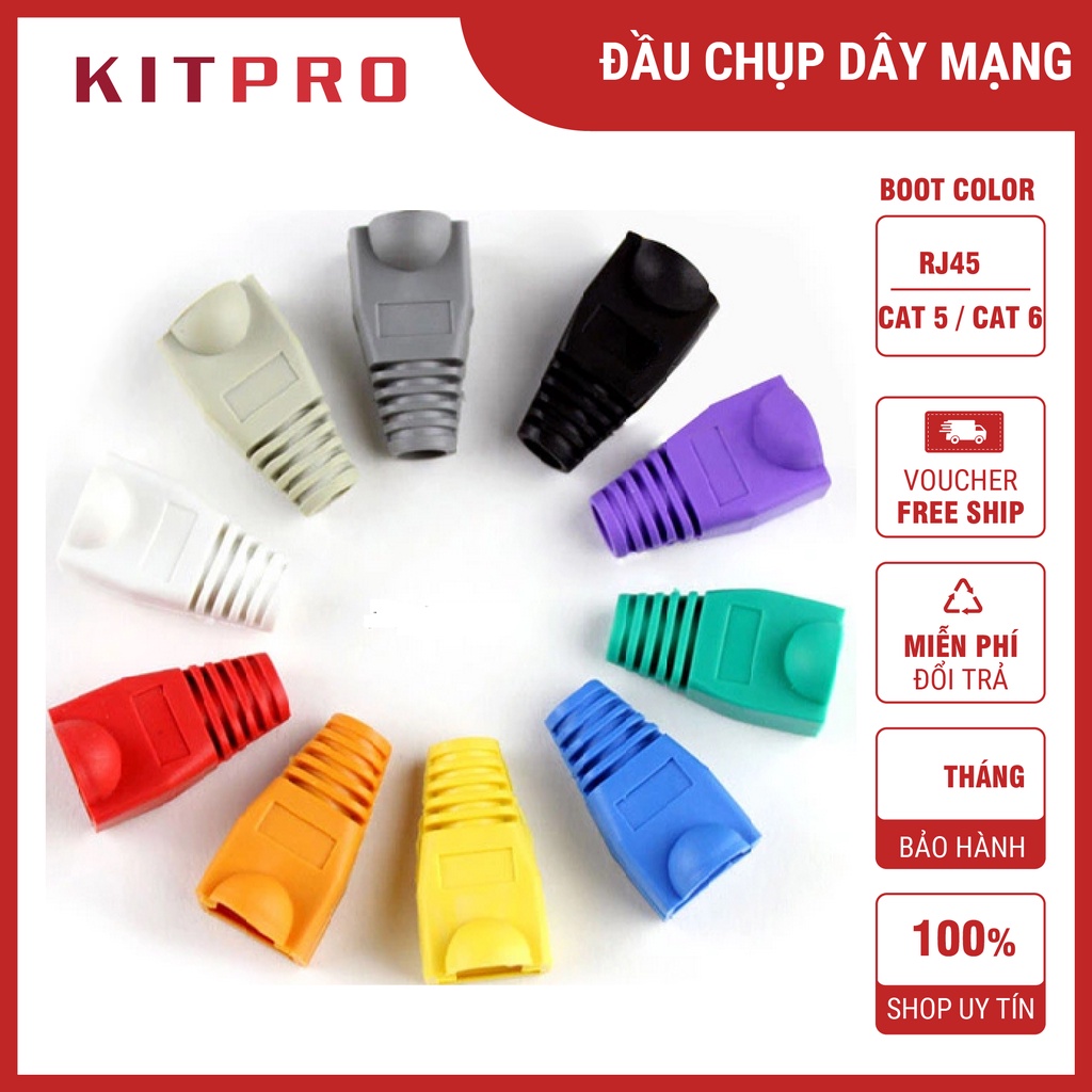 100 Đầu Boot Color Đầu Chụp Hạt Mạng RJ45 Dùng Cho Cáp Mạng CAT 5, CAT 6 Nhựa Dẻo Mềm Chất Lượng Cao KITPRO