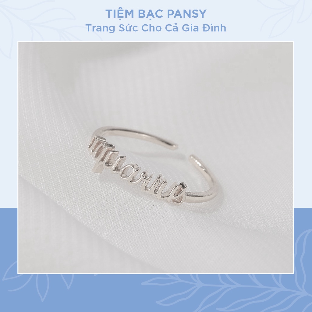Nhẫn bạc nữ PANSY khắc tên theo yêu cầu - Nhẫn nữ bạc khắc chữ độc đáo, thiết kế hở freesize