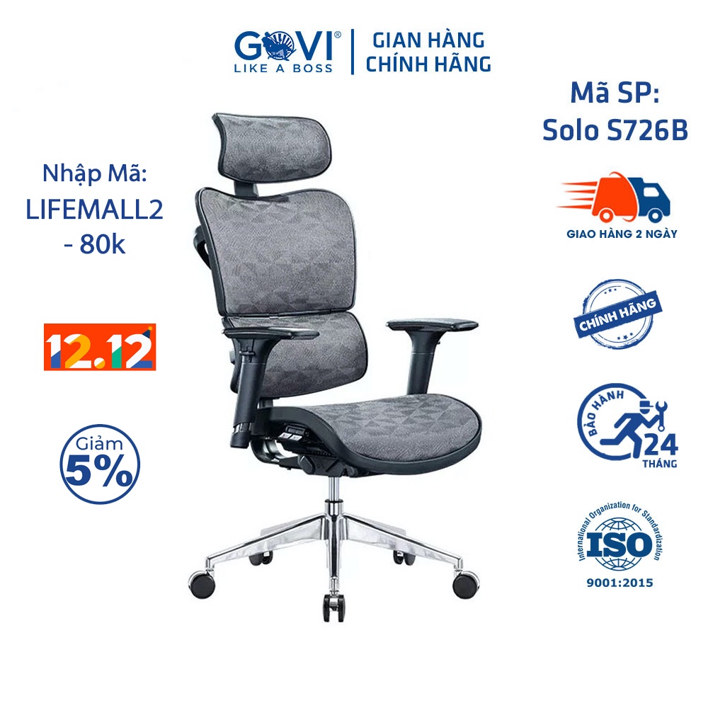 Ghế công thái học GOVI Ergonomic Solo S726B Thiết kế bảo vệ sức khỏe