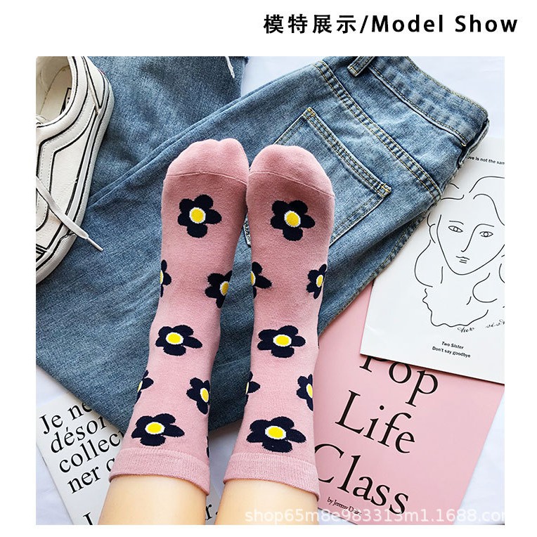 Vớ hoa CỔ CAO giữa bắp chân - dòng unisex có sẵn.