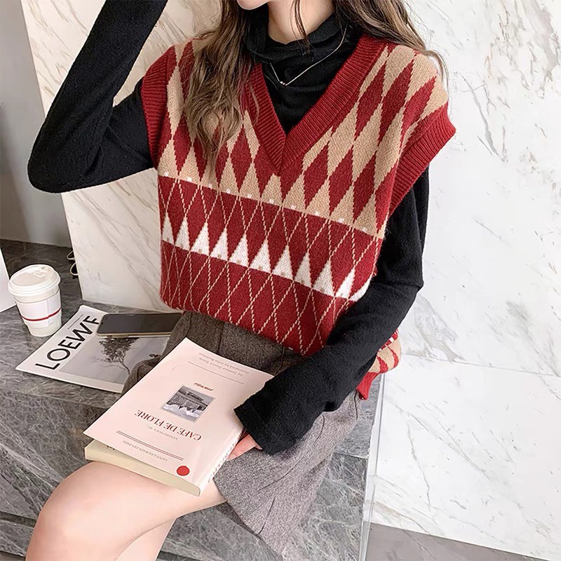 Gile Len Nữ Dáng Vừa, Áo Len Gile Cổ Tim Hàn Quốc Mỏng Basic Màu Sắc Vintage Ulzzang Hàn Quốc