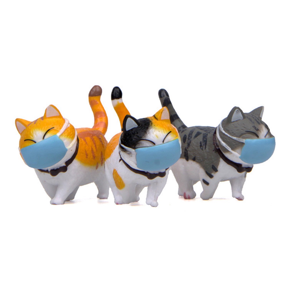 DAPHNE Micro Landscape Cartoon Cat Figurine Simulation Model Wearing Face Cover With protection Gift Desktop Ornament Funny Design Dollhouse Decoration Mini Kitten Statue
