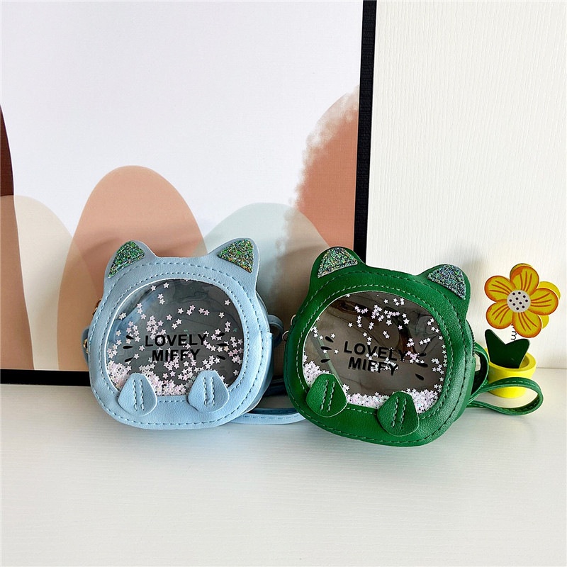 Túi Đeo Chéo Hình Mèo Hoạt Hình Dễ Thương Cho Bé Gái