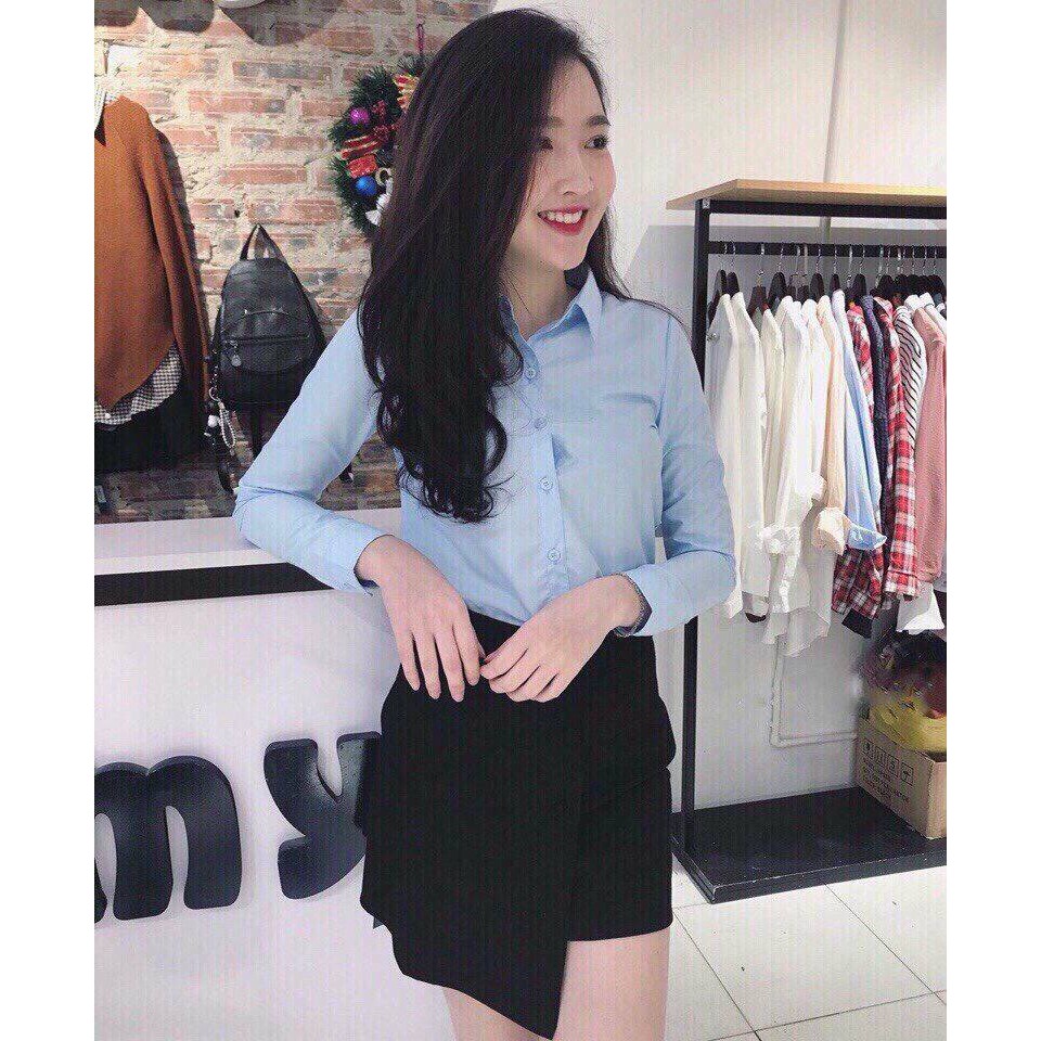 Sơ mi nữ 2 màu trắng xanh chất thô lụa không nhăn | BigBuy360 - bigbuy360.vn