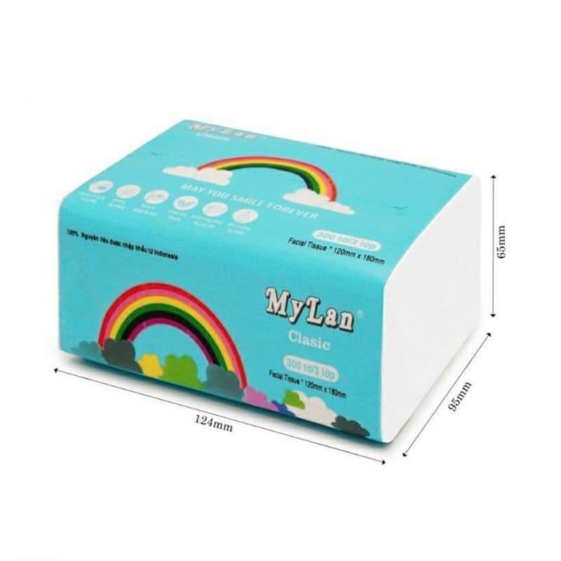 Khăn giấy ăn/giấy rút mylan cầu vồng chính hãng 1 gói 300tờ date xa