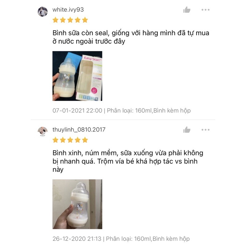 Bình sữa chống đầy hơi MAM 160ml/260ml