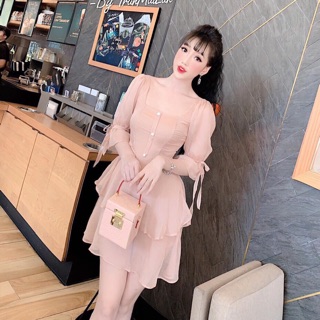 Đầm voan tay nơ tầng cổ u hạt kt