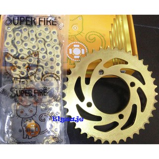 Bộ nhông xích (nhông sên dĩa)  Exciter 4 số (Thương hiệu Superfire - màu vàng)