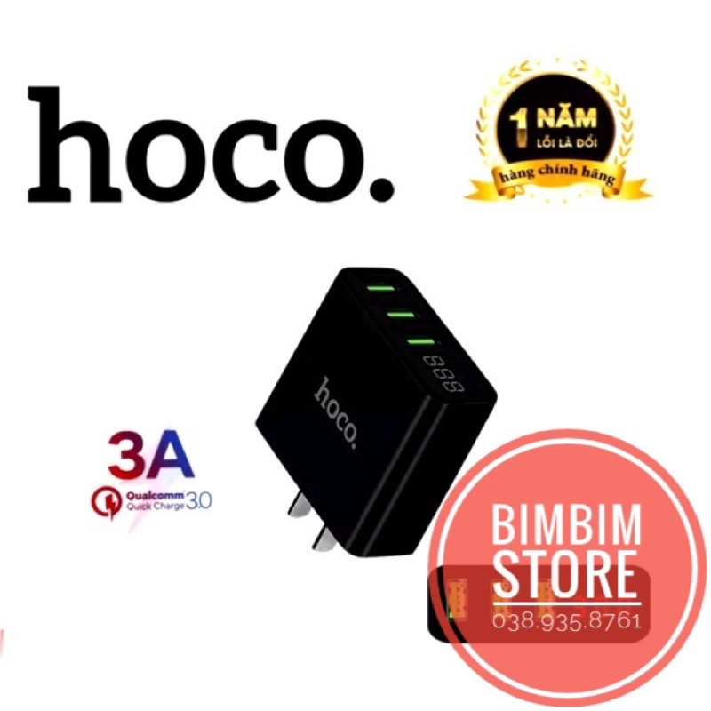 Cốc sạc Hoco C15 3 cổng USB có đèn LED báo sạc thông minh - Hàng chính hãng bảo hành toàn quốc