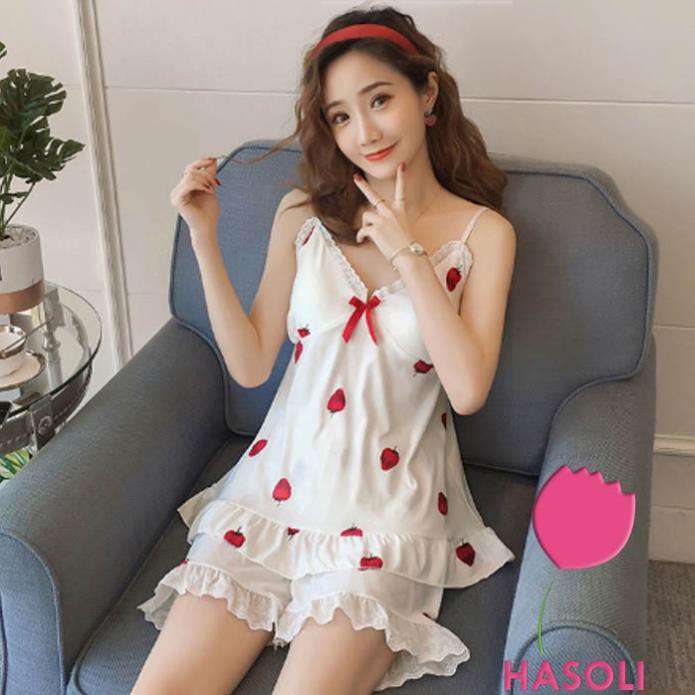 Bộ Đồ Ngủ Cotton Thun 2 Dây Viền Ren-Đồ Mặc Nhà Hồng Dễ Thương Có Lót Đệm Ngực DB11 ❣️