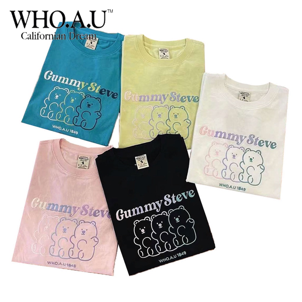 Áo thun WHO.A.U WHRAB2483U màu pastel họa tiết chữ 1849 và Jelly Steve thời trang