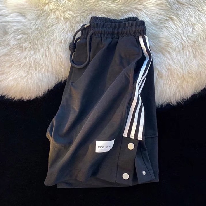 Quần Short Lưng Thun Ống Rộng Phối Sọc Bên Hông Phong Cách Hip Hop Đường Phố Hàn Quốc Cỡ M-3XL Cho Nam