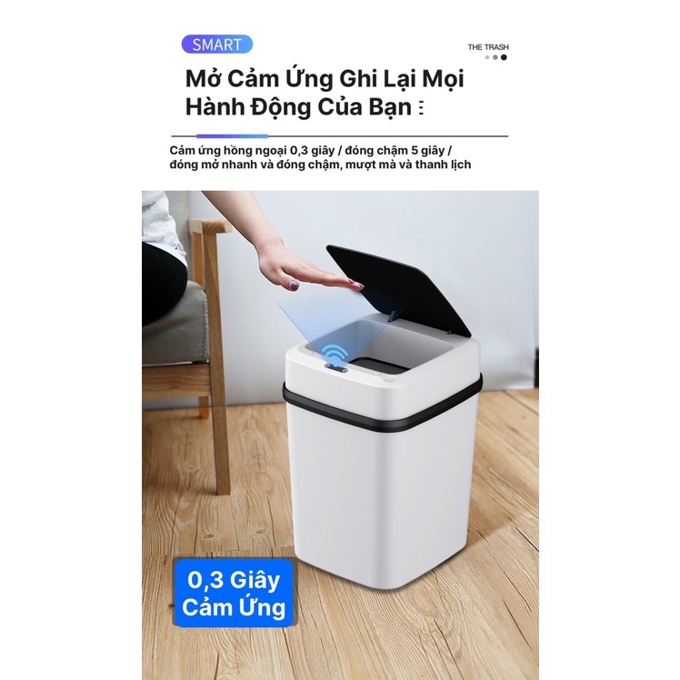 Thùng Rác Thông Minh, Thùng Rác Cảm Ứng Vuốt Nhẹ Tự Động Đóng Mở Nắp
