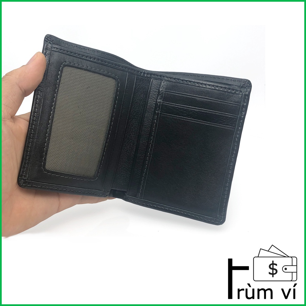 [ Mẫu Hot ] Ví da bò gập đứng màu đen [ Bảo hành 2 năm chất da, Full hộp ]