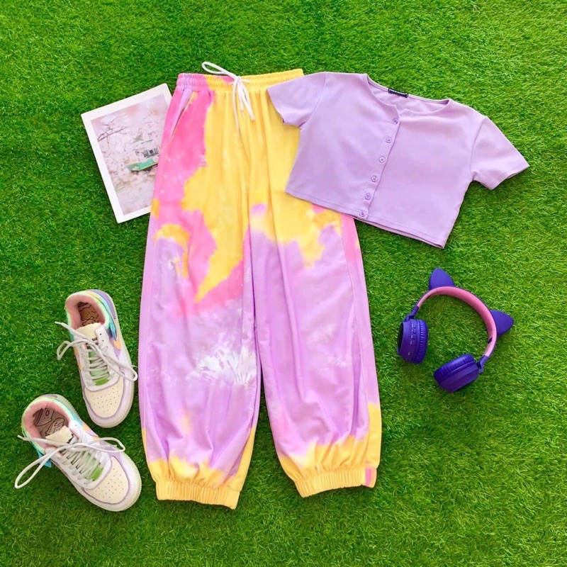 Set Thể Thao Jogger Loang 3D_CropTop Body Nút Ảnh Thật
