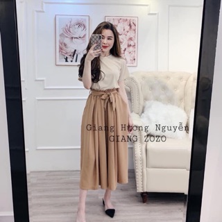 Set áo phồng kèm quần ống rộng giả váy