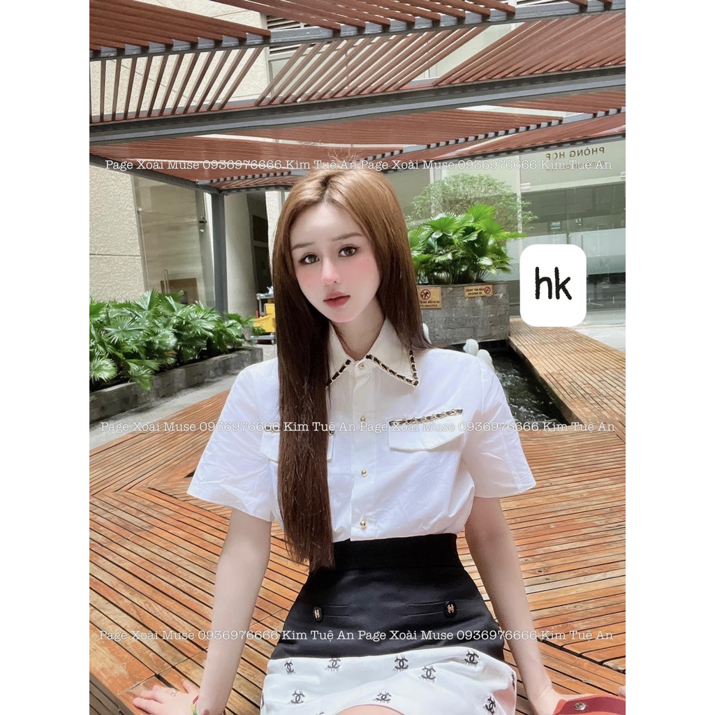 Set sơ mi phối viền kèm chân váy