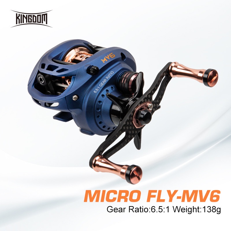 Máy câu ngang Guồng Câu Cá Kingdom MICRO FLY MV6 2021 6.5:1 138g Vòng Bi 6+1 Chất Lượng Cao