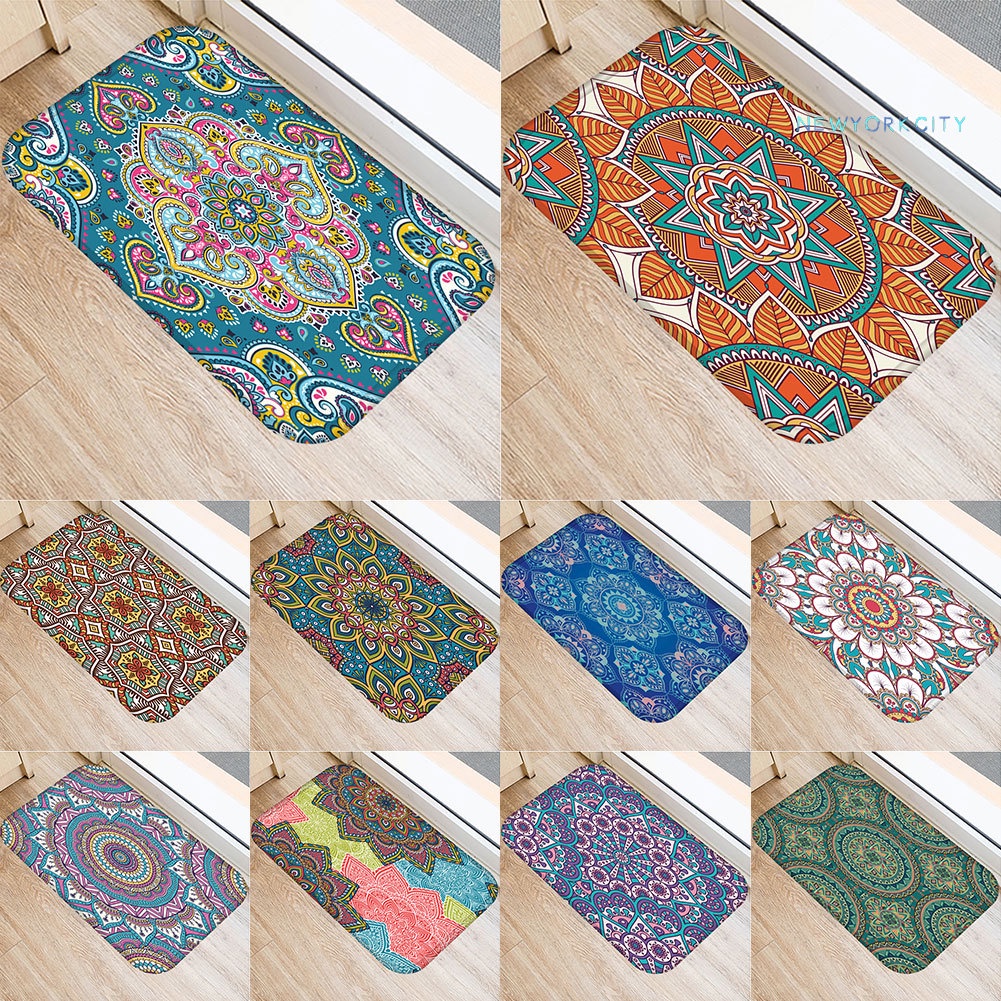 Thảm Chùi Chân Chống Trượt Họa Tiết Hoa Mandala Dành Cho Phòng Tắm