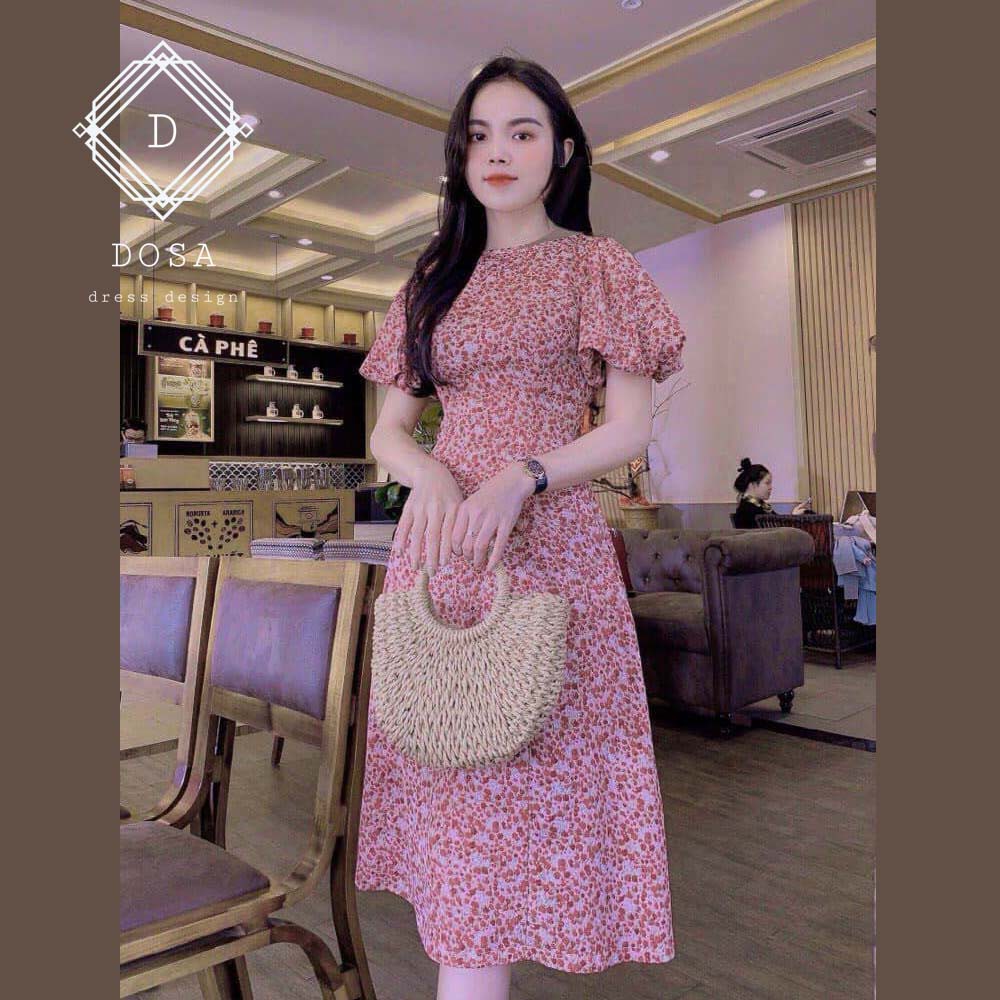Váy đầm nữ hoa nhí tay bồng phong cách tiểu thư, Vintage- Váy chất Voon cát dày cao cấp Hàn Quốc mềm mịn, thoáng mát!!!!