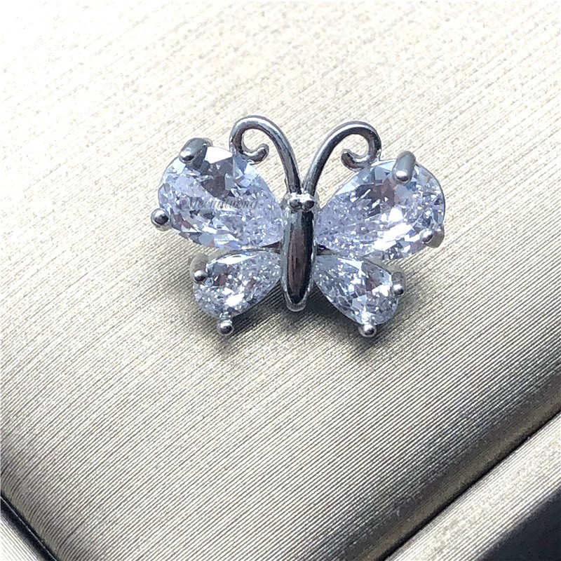 Khuy nút cúc cánh bướm bằng đồng đính đá zircon size 14.7mm