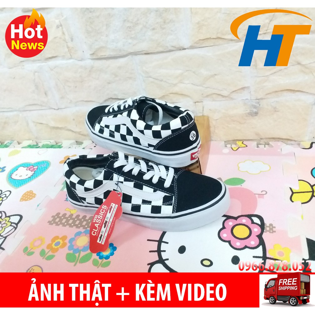 XIÊU ⚡Giày thể thao vans old skool caro đen trắng - Mũi Nhung | Full box nhé | < 2020 new new ♚ ˇ -