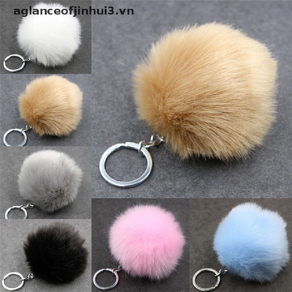 * * Afhvn * * Móc Khóa Kim Loại Bạc Đính Bóng Lông Thỏ Nhân Tạo May Mắn