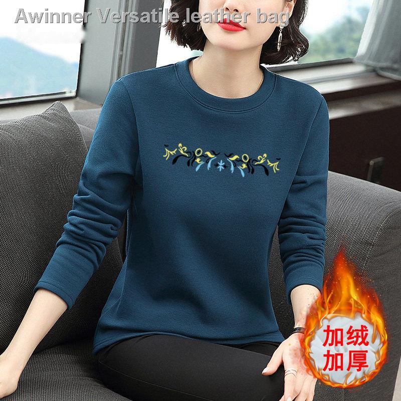 Áo thun tay dài lót nhung giữ ấm mùa đông mới cho phụ nữ trung niên và phụ nữ trung niên