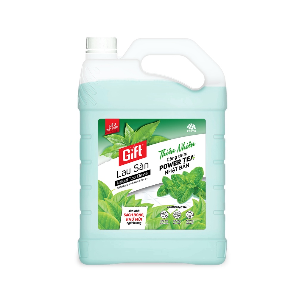Lau sàn Gift Bạc Hà the mát can 3kg8 lau sàn/nền gạch/đá/gỗ chống trơn trượt thơm lâu khử mùi đuổi muỗi