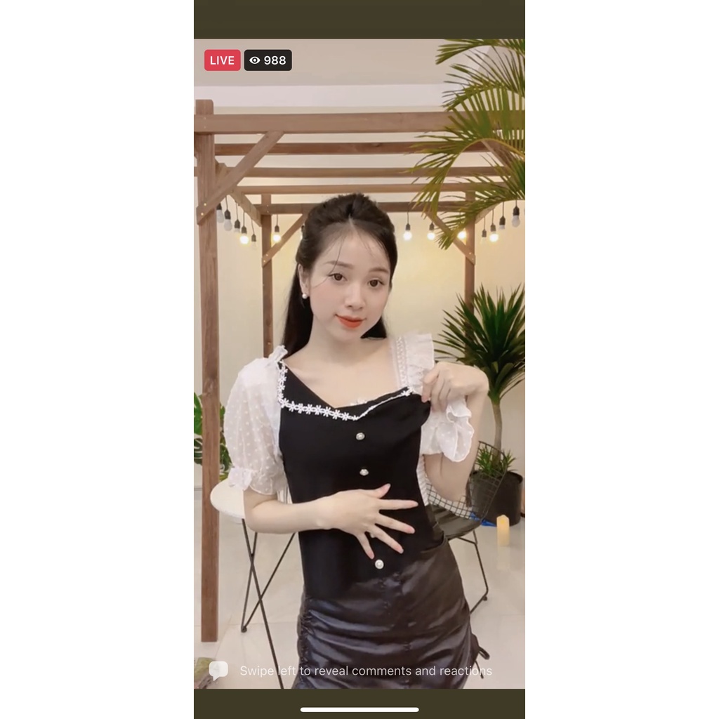 Áo dệt kim tay lưới hoa nhí-A135