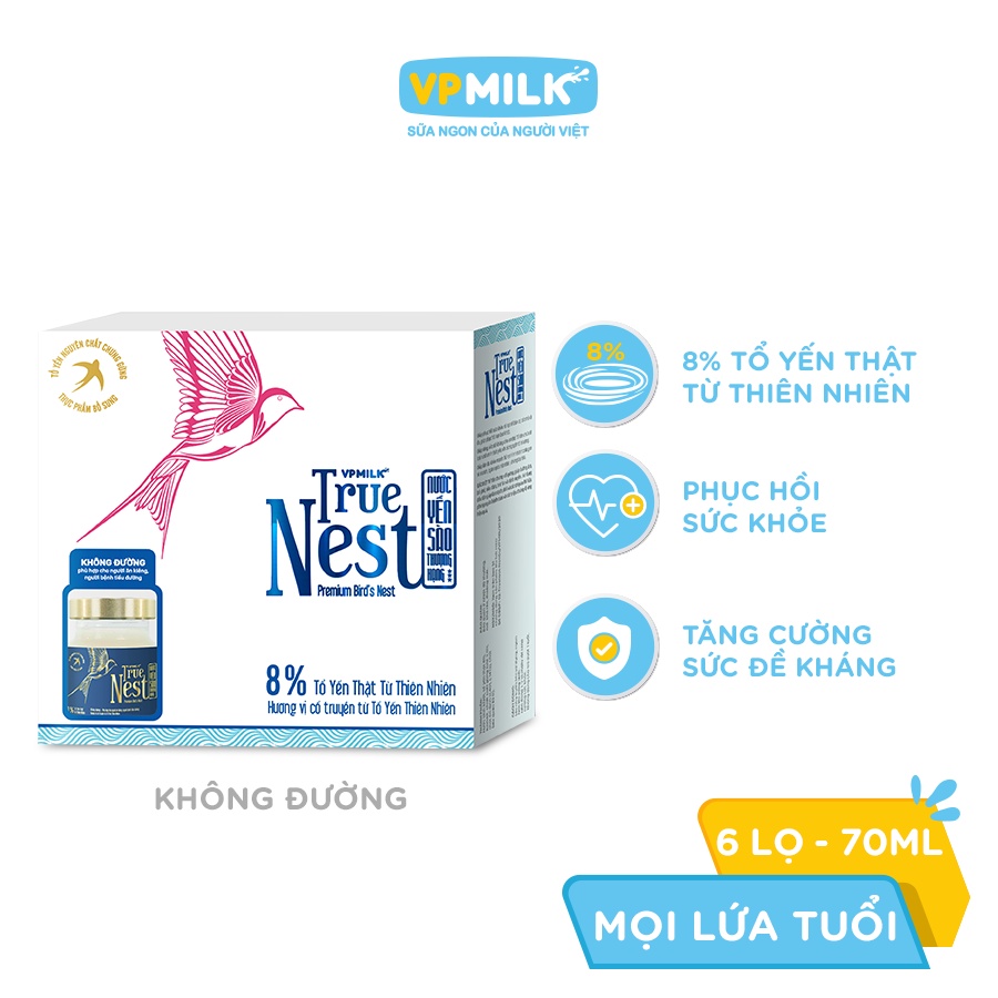 Tổ yến nguyên chất chưng gừng VPMilk True Nest - (gift set 6 lọ x 70ml)