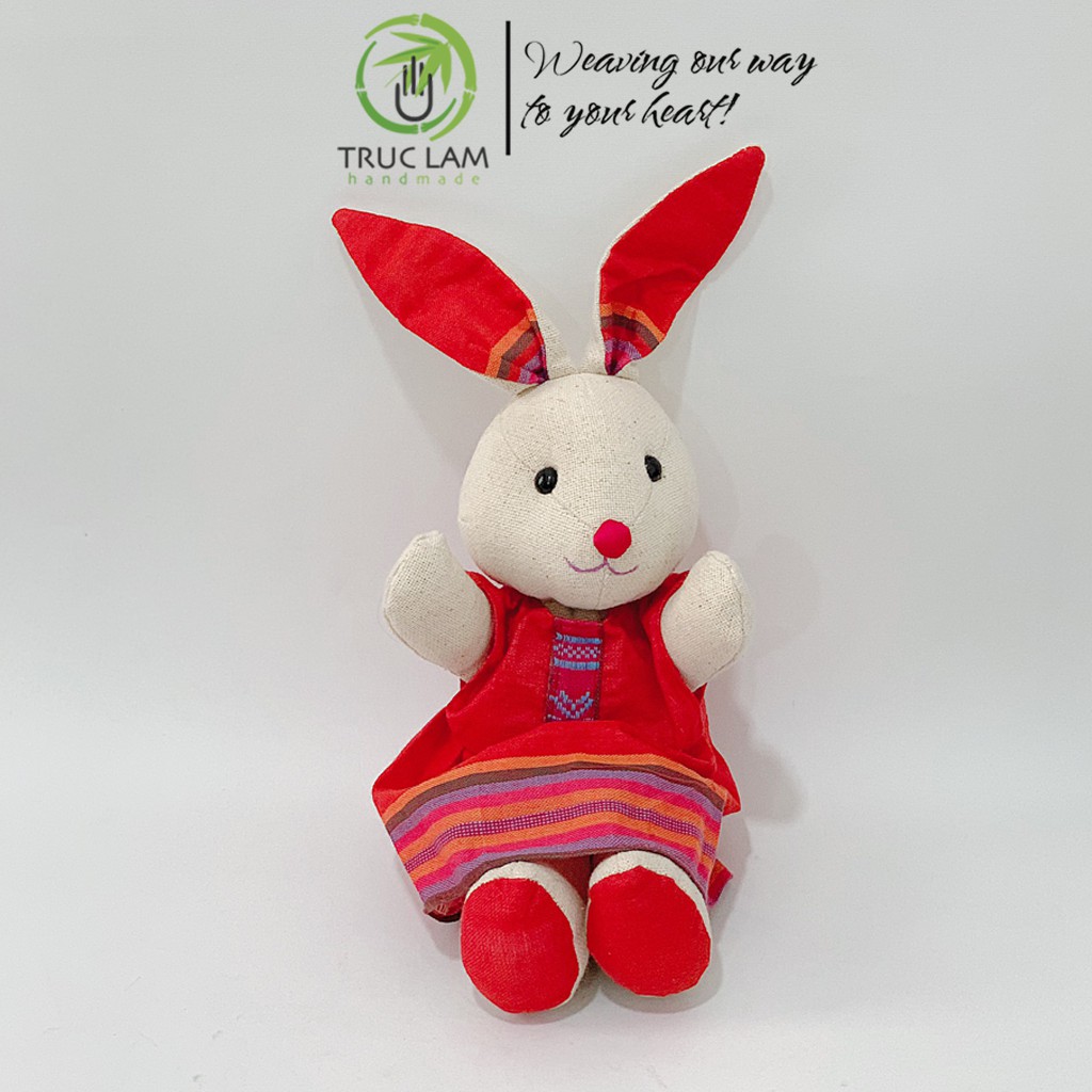 Đồ Chơi Cho Bé Thú Nhồi Bông Hình Thỏ Mẹ Mặc Váy Vải Thổ Cẩm Dệt Tay Bông Gòn Cao Cấp – Trúc Lâm Handmade