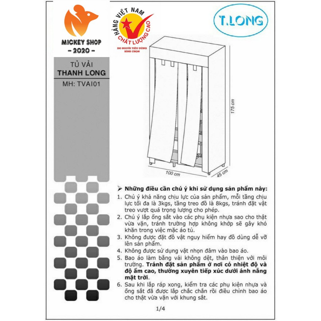 [ BỀN ĐẸP ] Tủ Vải Thanh Long 01 100 x 46 x 175 (cm) - CHÍNH HÃNG