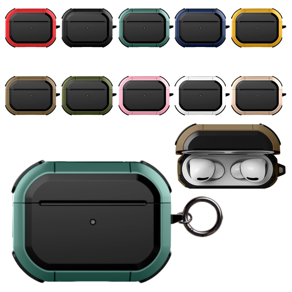 Vỏ bảo vệ hộp sạc tai nghe không dây Lenuo bằng PC TPU chống rơi gắn móc khóa thích hợp cho Airpods pro 3 2 1