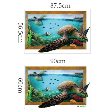 Decan dán tường đẹp, decan 3D hình Rùa Biển 0953