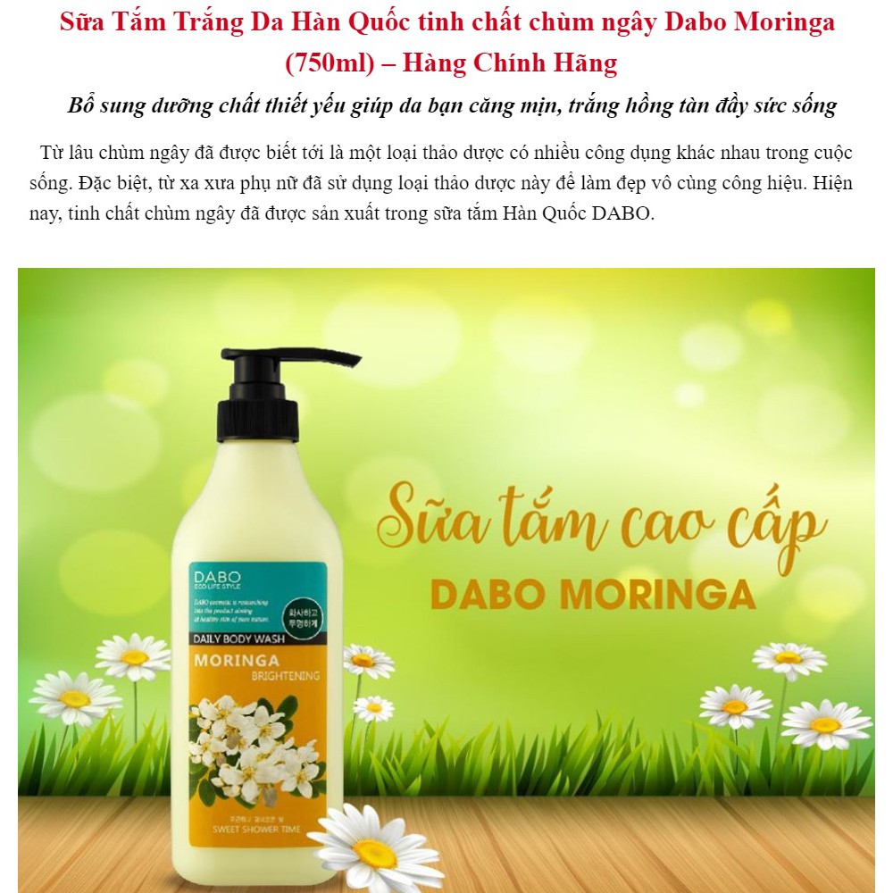 Sữa Tắm Chiết Xuất Cây Chùm Ngây Trắng Da Dabo Moringa Brightening Daily Body Wash 750ml - Hàn Quốc Chính Hãng