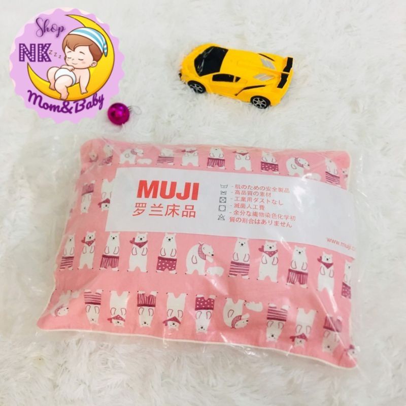 Gối trẻ em Muji cao cấp nhiều màu - 100% chất liệu cotton mịn màng thoáng mát thấm hút mồ hôi