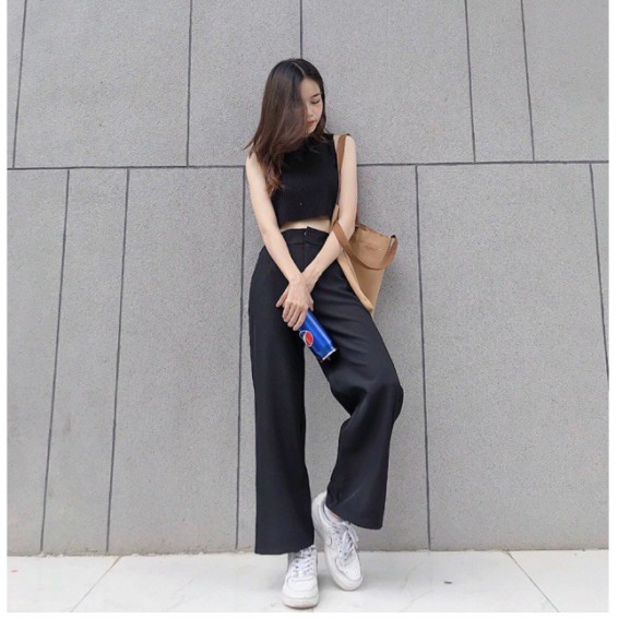 QUẦN DÀI NỮ ỐNG SUÔNG QUẦN ỐNG RỘNG CULOTTES VẢI TUYẾT MƯA CÔNG SỞ KHÓA GIỮA