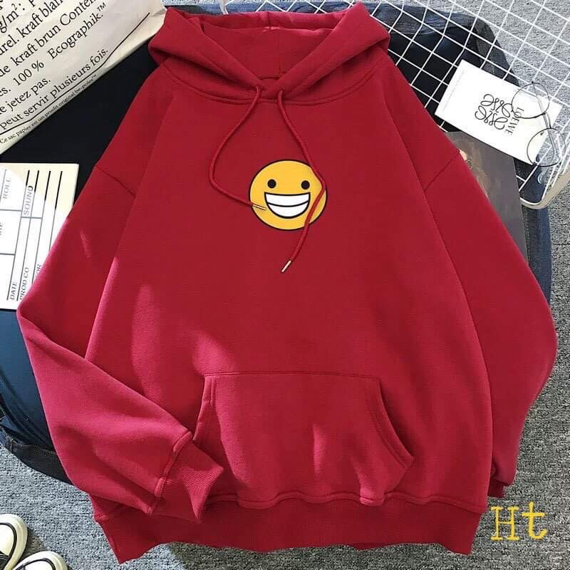 Áo hoodie mặt cười giữa ngực HT11, Áo nỉ Unisex from rộng, Chất nỉ ấm mặc không xù, thiết kế phong cách - MODY
