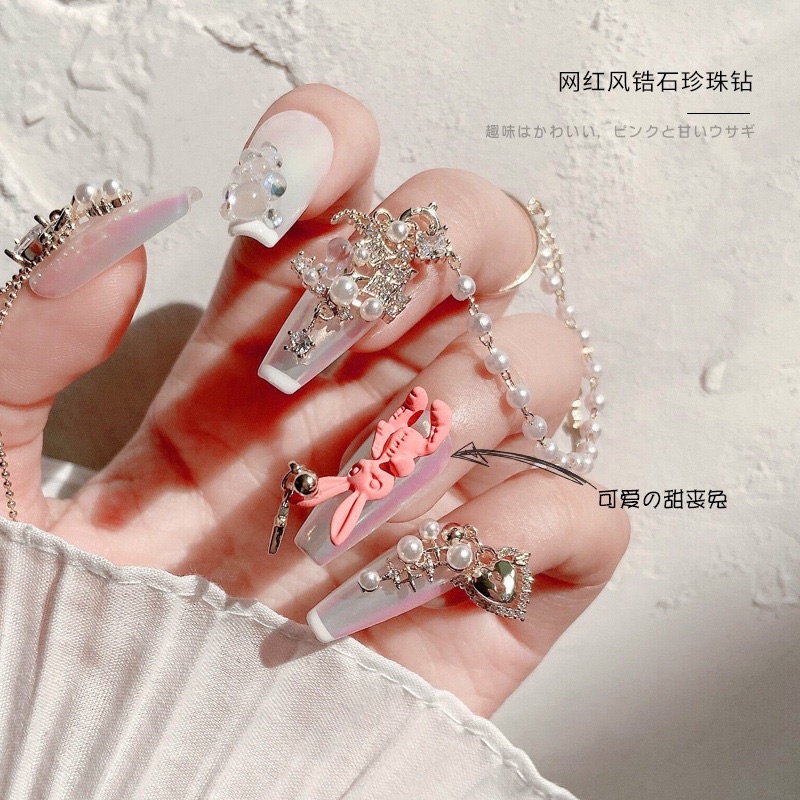 Khuyên tai thỏ trang trí móng tay nhiều loại