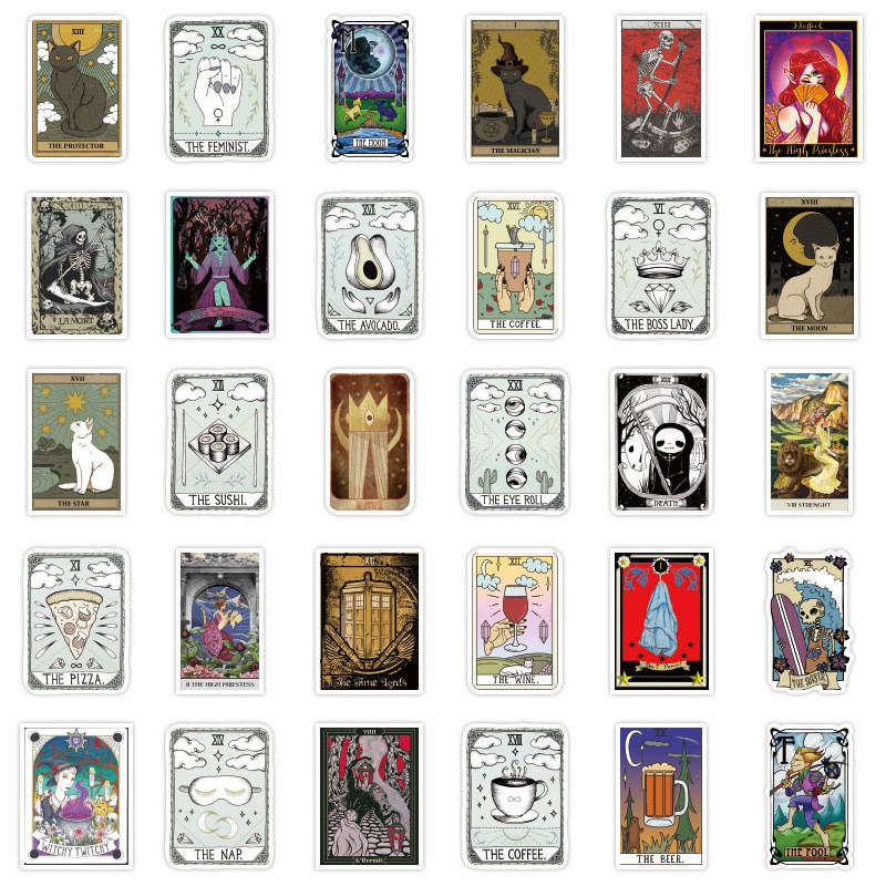 Y&amp;P| Bộ 50 nhãn dán họa tiết hoạt hình Tarot Divination