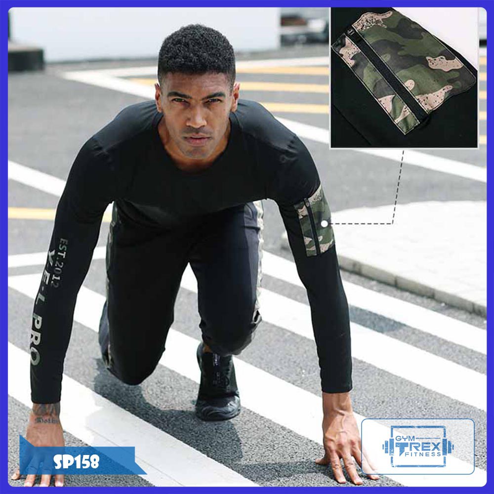 Áo tập gym nam dài tay SP158, Áo gym nam thun co dãn 4 chiều ôm body - Gym Trex