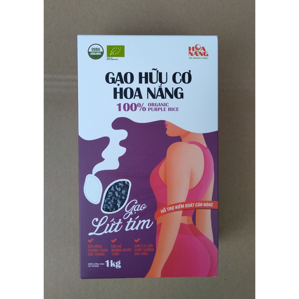 Gạo Lứt Tím Than Hữu Cơ Hoa Nắng Hộp 1Kg - Cơm mềm, thơm dẻo, vị ngọt - Hỗ trợ kiểm soát cân nặng, Ổn định đường huyết