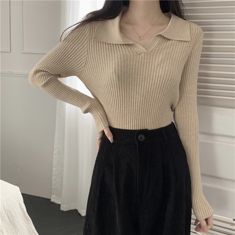 Áo Thun Nữ Dài Tay Cổ Polo Màu Đen Thời Trang