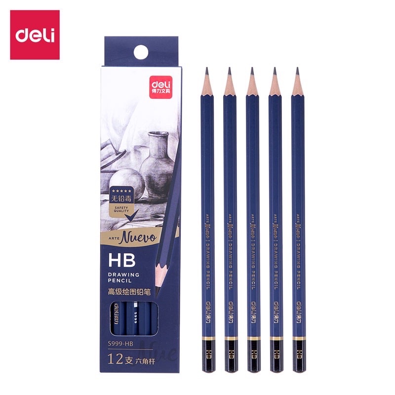 Bút chì phác thảo cao cấp Deli Độ cứng từ B - 14B, H, 2H, 3H, HB vẽ chuyên nghiệp mỹ thuật hội họa cụ đánh bóng khó gãy